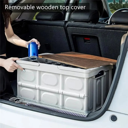 9664 Foldable Car Trunk Organizer Storage Box with Lid and Carrying Handle for Outdoor Camping, Size L