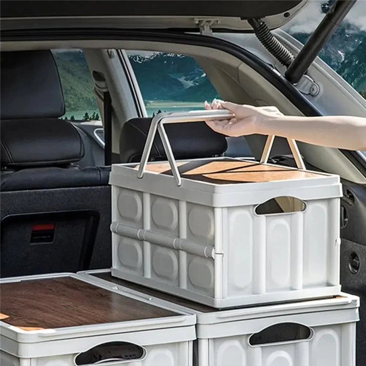 9664 Foldable Car Trunk Organizer Storage Box with Lid and Carrying Handle for Outdoor Camping, Size L