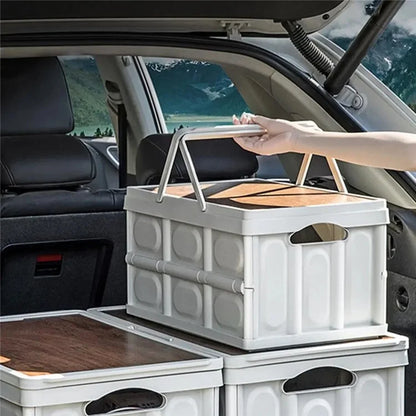9664 Foldable Car Trunk Organizer Storage Box with Lid and Carrying Handle for Outdoor Camping, Size L