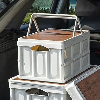9664 Foldable Car Trunk Organizer Storage Box with Lid and Carrying Handle for Outdoor Camping, Size L