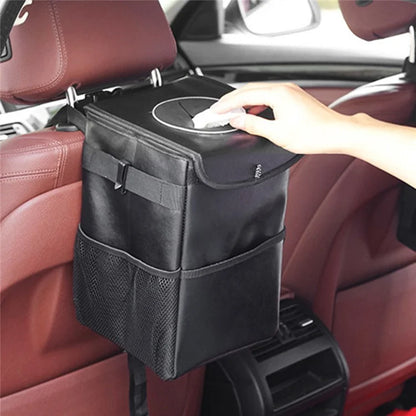9731 Car Back Seat Headrest Trash Bag Thermal Insulation Garbage Bin with Storage Pockets, Size L: 30*20*20cm