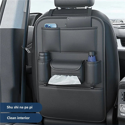 AUTOCOLOR Waterproof Leather Car Seat Back Storage Bag Tissue Cup Holder Organizer with Hook