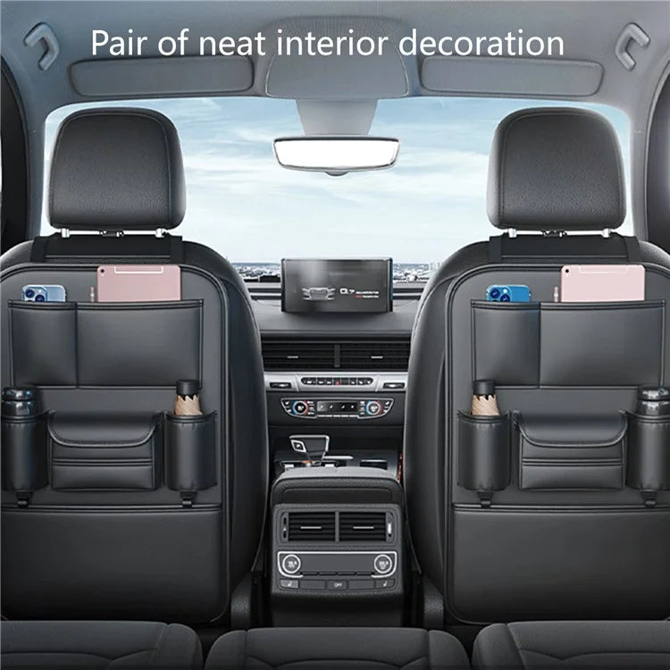 AUTOCOLOR Waterproof Leather Car Seat Back Storage Bag Tissue Cup Holder Organizer with Hook