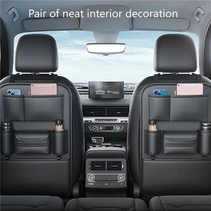 AUTOCOLOR Waterproof Leather Car Seat Back Storage Bag Tissue Cup Holder Organizer with Hook