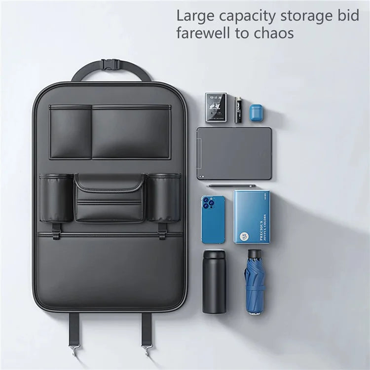 AUTOCOLOR Waterproof Leather Car Seat Back Storage Bag Tissue Cup Holder Organizer with Hook