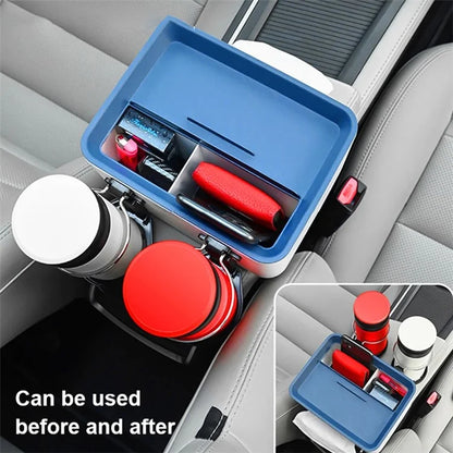 BY-1139 Vehicle Tissue Box Car Armrest Box ABS Sundries Storage Box with 2 Bottle Holder
