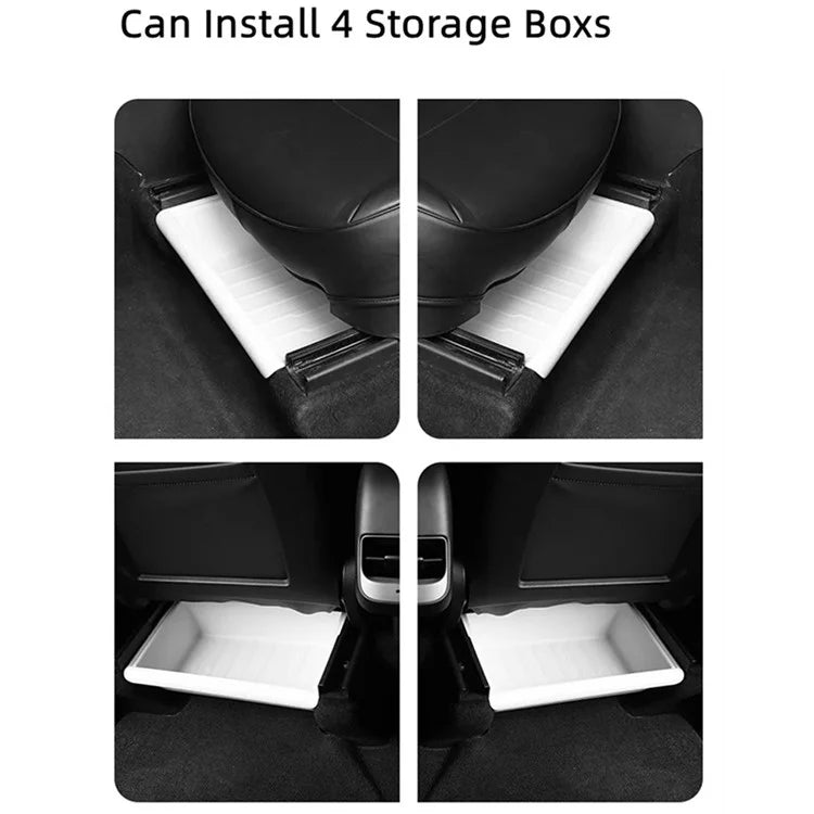 TSL521 For Tesla Model Y TPE+ABS Storage Box with Lid Under Seat Drawer