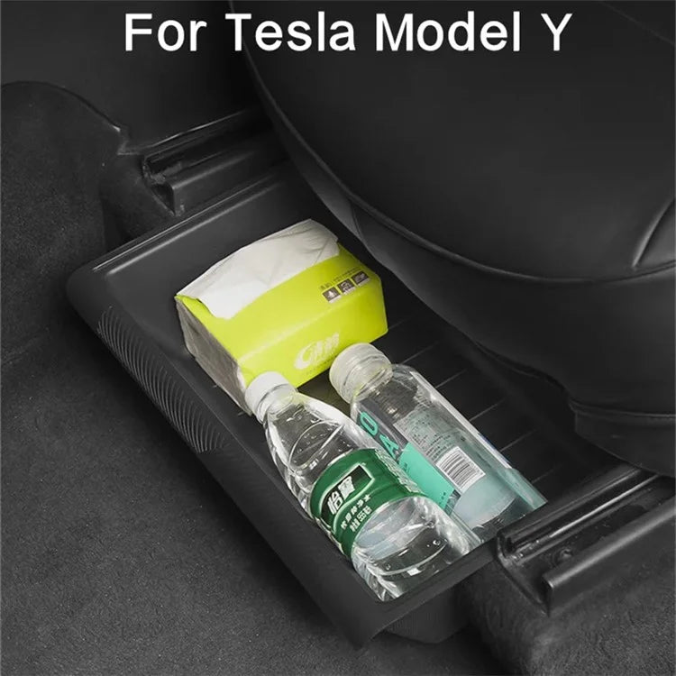 TSL521 For Tesla Model Y TPE+ABS Storage Box with Lid Under Seat Drawer