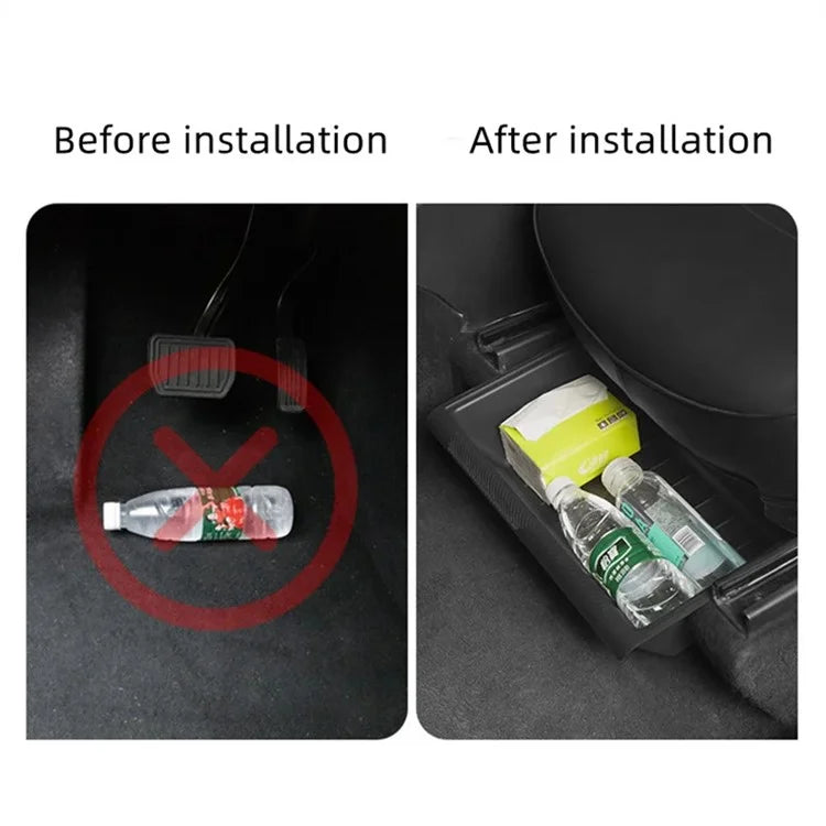 TSL521 For Tesla Model Y TPE+ABS Storage Box with Lid Under Seat Drawer