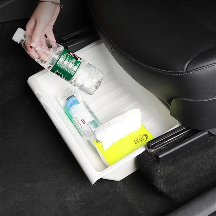 TSL521 For Tesla Model Y TPE+ABS Storage Box with Lid Under Seat Drawer