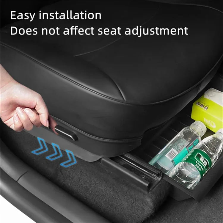 TSL521 For Tesla Model Y TPE+ABS Storage Box with Lid Under Seat Drawer