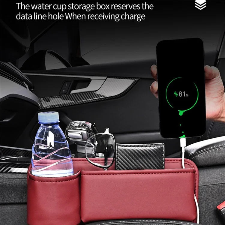 Universal Car Seat Gap Filler Organizer PU Car Seat Gap Filler Storage Box with Cup Holder