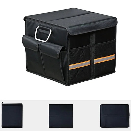 Size S 36L Car Trunk Storage Box with Lid Oxford Cloth Foldable Reflective Car Boot Case