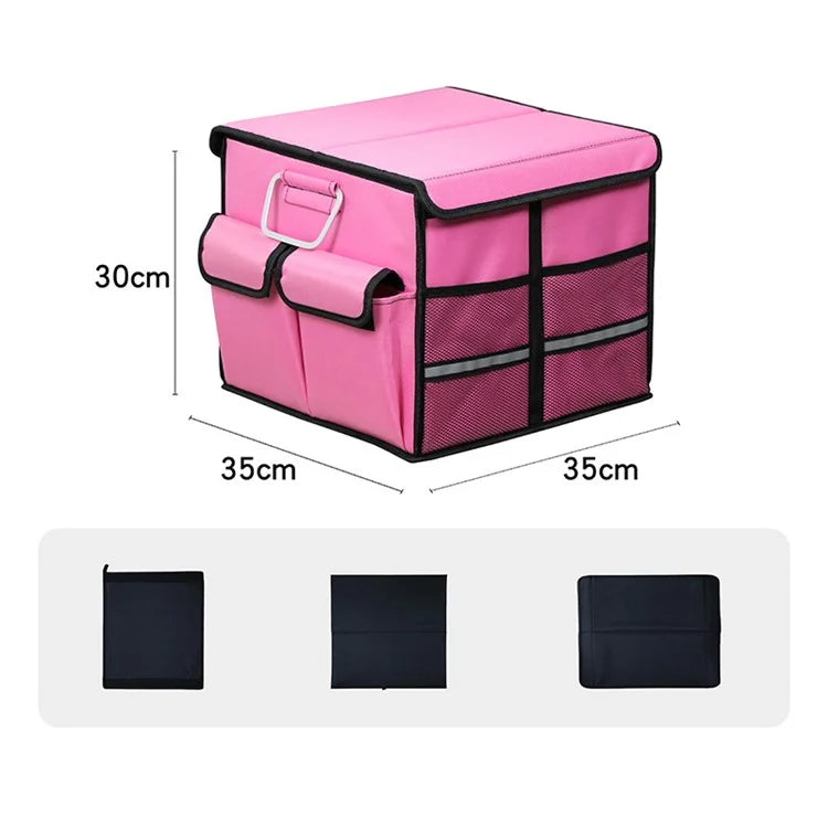 Size S 36L Car Trunk Storage Box with Lid Oxford Cloth Foldable Reflective Car Boot Case