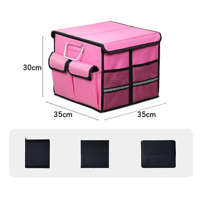 Size S 36L Car Trunk Storage Box with Lid Oxford Cloth Foldable Reflective Car Boot Case