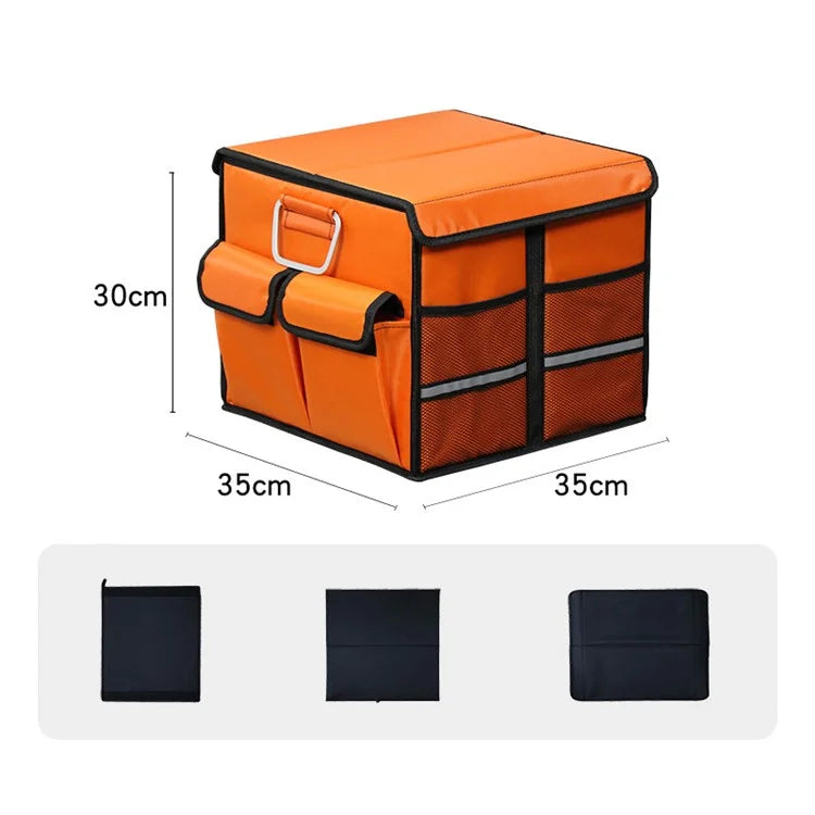 Size S 36L Car Trunk Storage Box with Lid Oxford Cloth Foldable Reflective Car Boot Case
