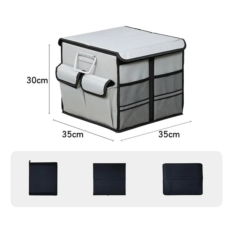 Size S 36L Car Trunk Storage Box with Lid Oxford Cloth Foldable Reflective Car Boot Case