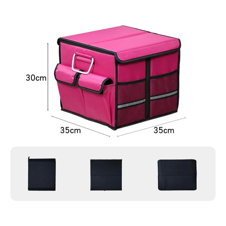 Size S 36L Car Trunk Storage Box with Lid Oxford Cloth Foldable Reflective Car Boot Case