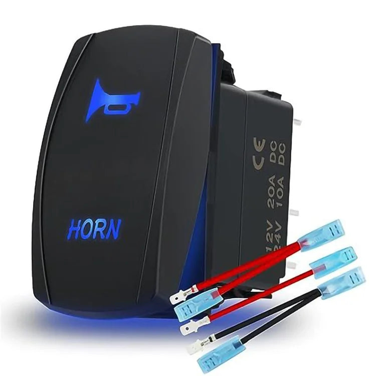 Horn Button Momentary Rocker Switch LED Light 12V 20A / 24V 10A Switch with Jumper Wires Set