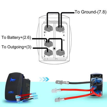 Horn Button Momentary Rocker Switch LED Light 12V 20A / 24V 10A Switch with Jumper Wires Set