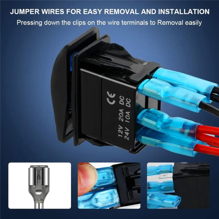 Horn Button Momentary Rocker Switch LED Light 12V 20A / 24V 10A Switch with Jumper Wires Set