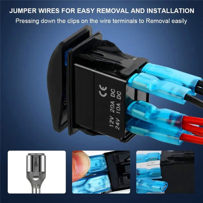 Horn Button Momentary Rocker Switch LED Light 12V 20A / 24V 10A Switch with Jumper Wires Set