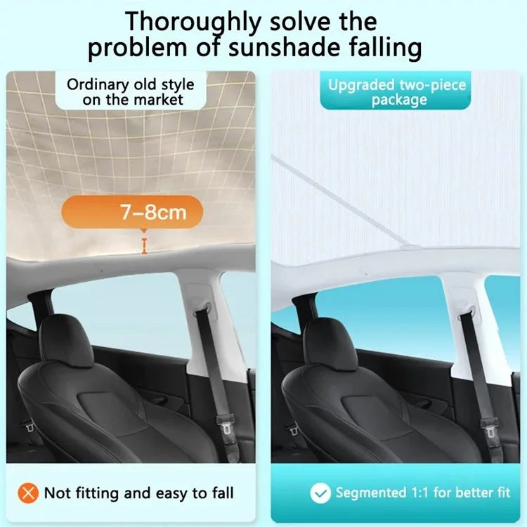For Model Y 2 Sets Car Glass Roof Sunshade + 1 Set Rear Windshield Sun Shade