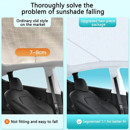 For Model Y 2 Sets Car Glass Roof Sunshade + 1 Set Rear Windshield Sun Shade