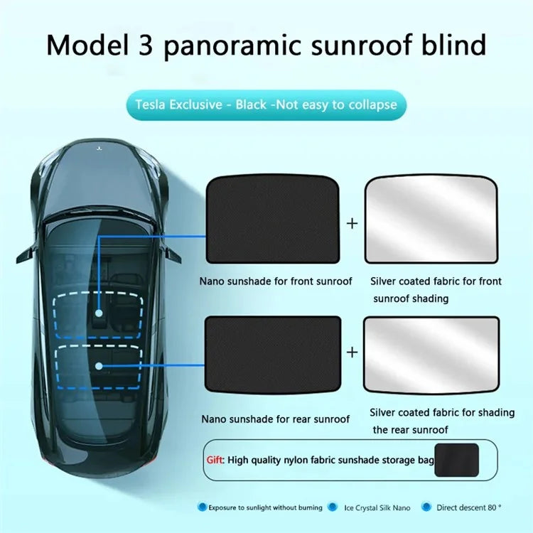 For Model Y 2 Sets Car Glass Roof Sunshade Anti UV Light Sun Shade