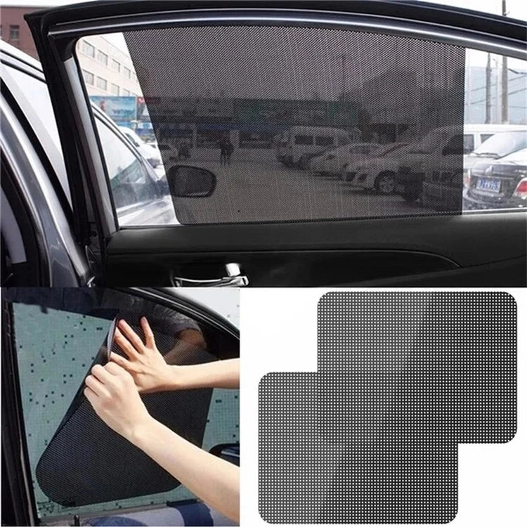 2Pcs 38x42cm Car Window Sunshade Sticker PVC Black Mesh Anti-UV Vehicle Glass Film