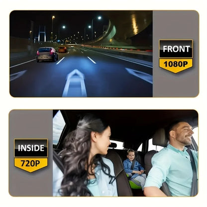 M8 3.16-inch 200mAh Dual Dash Cam Front and Inside with Night Vision 1080P+720P IPS Screen Car DVR