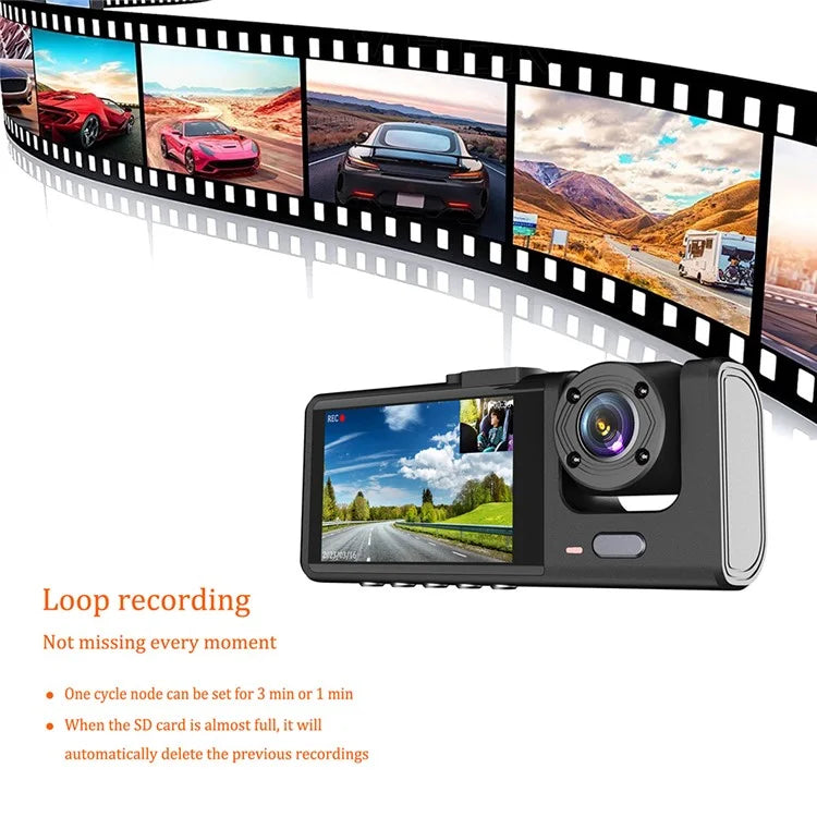 Y16 Car DVR Dash Cam 1080P HD Parking Monitoring 3 Cameras Vehicle Driving Recorder