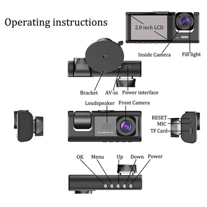 Y16 Car DVR Dash Cam 1080P HD Parking Monitoring 3 Cameras Vehicle Driving Recorder