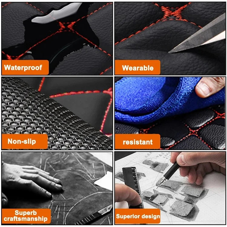 4Pcs  /  Set Car Front+Rear Floor Mat Anti-Slip Waterproof Leather Vehicle Interior Floor Mat