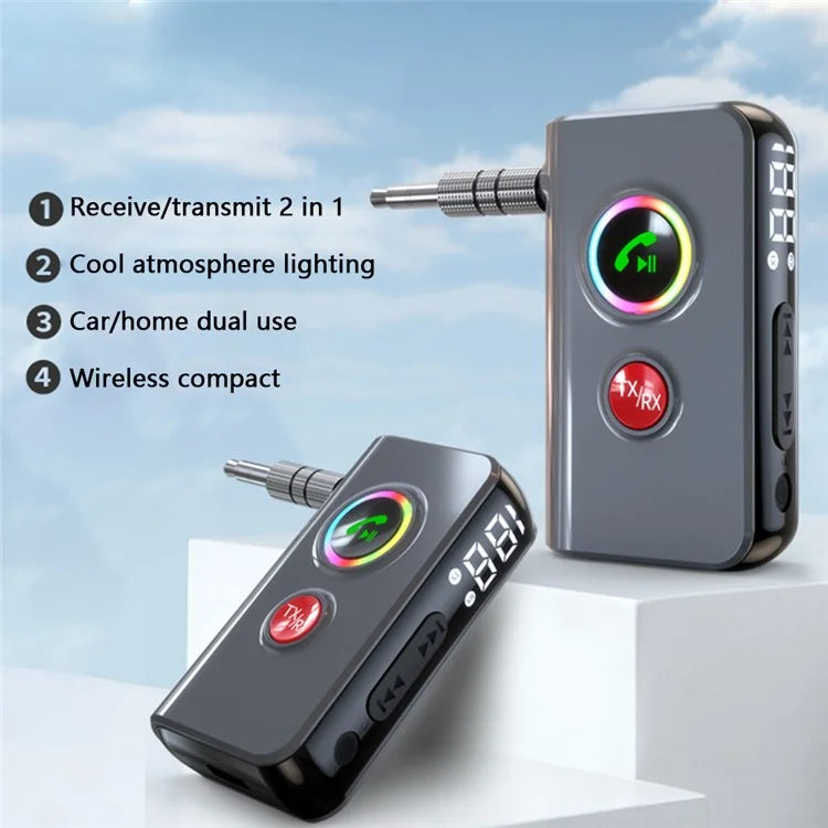 BT106 Colorful Light Wireless Bluetooth 5.4 Adapter Hands-Free Call Audio Receiver Transmitter