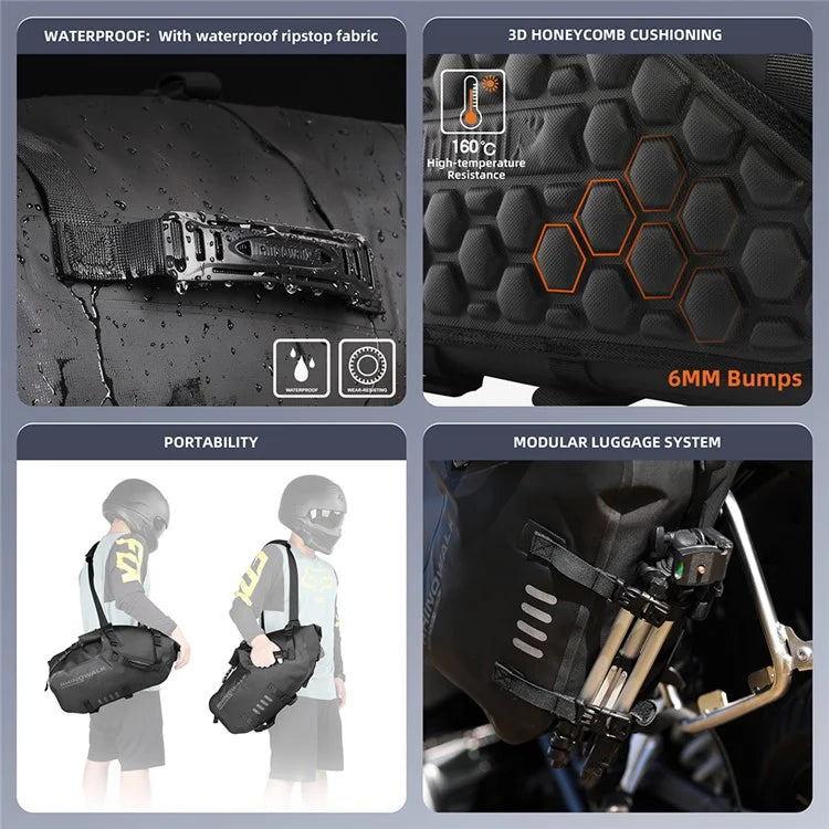 RHINOWALK MT1418 1 Pair Polyester Motorcycle Side Bag Waterproof Rear Seat Bag (XL)