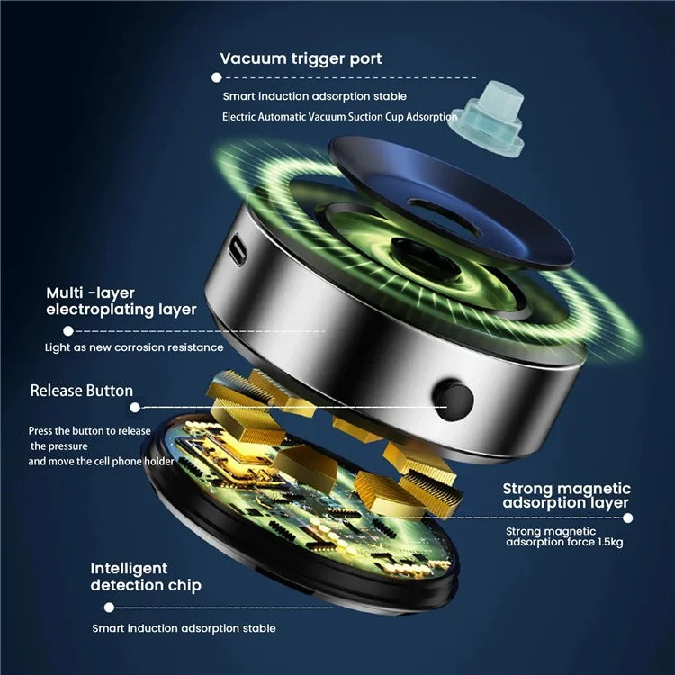 X8Q Car Dashboard Vacuum Sucker Phone Holder Zinc Alloy+ABS Magnetic Cellphone Stand