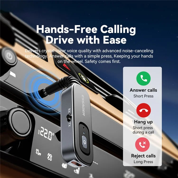 ESSAGER EBT51-LX0G-P Car Audio Bluetooth Transmitter Receiver 3.5mm Aux Adapter for Speaker Amplifier