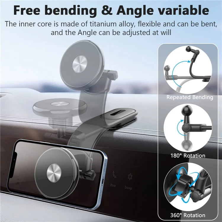 XWJ-151H 360 Degree Rotatable Aluminum Alloy Car Magnetic Phone Holder Bracket with Free Bending Arm