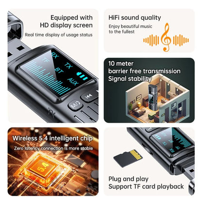 GT72 USB Wireless Audio Adapter LED Digital Display Bluetooth 5.4 Audio Receiver Transmitter
