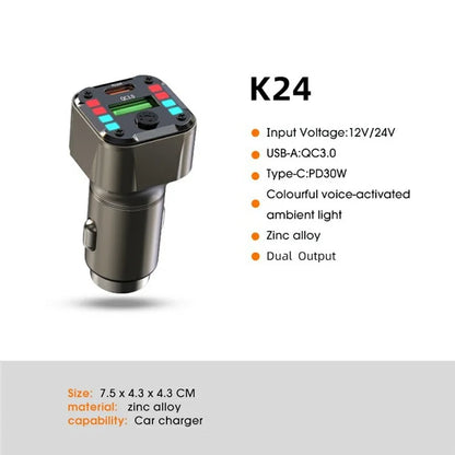 K24 Car Charger PD 30W QC 3.0 Super Charger Dual Ports Car Charging Adapter for iPhone  /  Samsung  /  Huawei