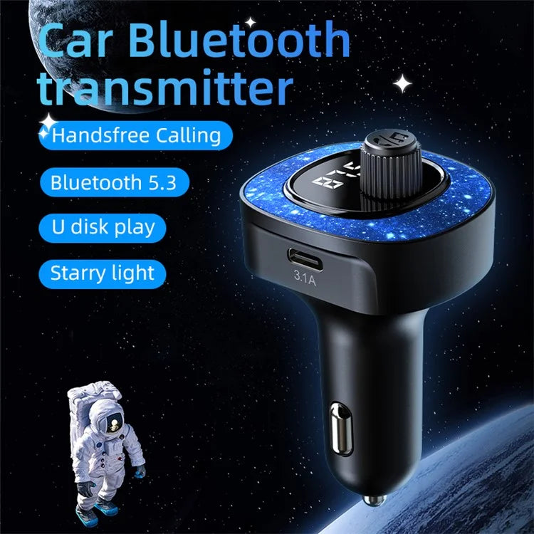 C41 Bluetooth Hands-free Call MP3 Music Player Type-C + USB Car Charger ABS Adapter FM Transmitter