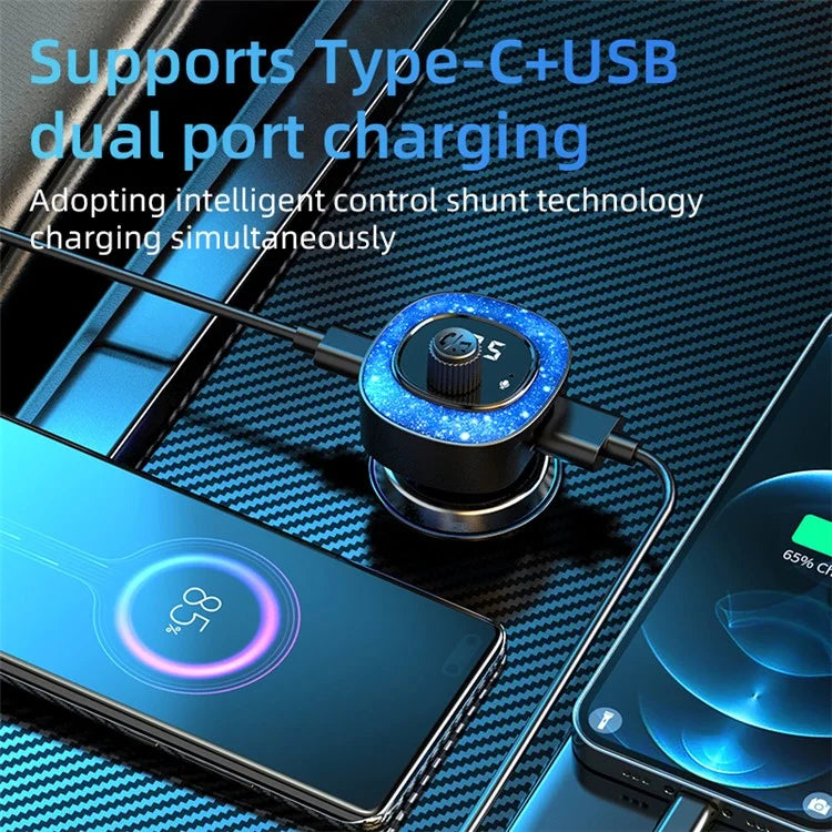 C41 Bluetooth Hands-free Call MP3 Music Player Type-C + USB Car Charger ABS Adapter FM Transmitter
