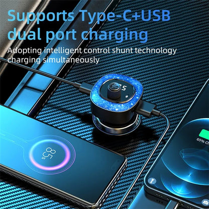 C41 Bluetooth Hands-free Call MP3 Music Player Type-C + USB Car Charger ABS Adapter FM Transmitter