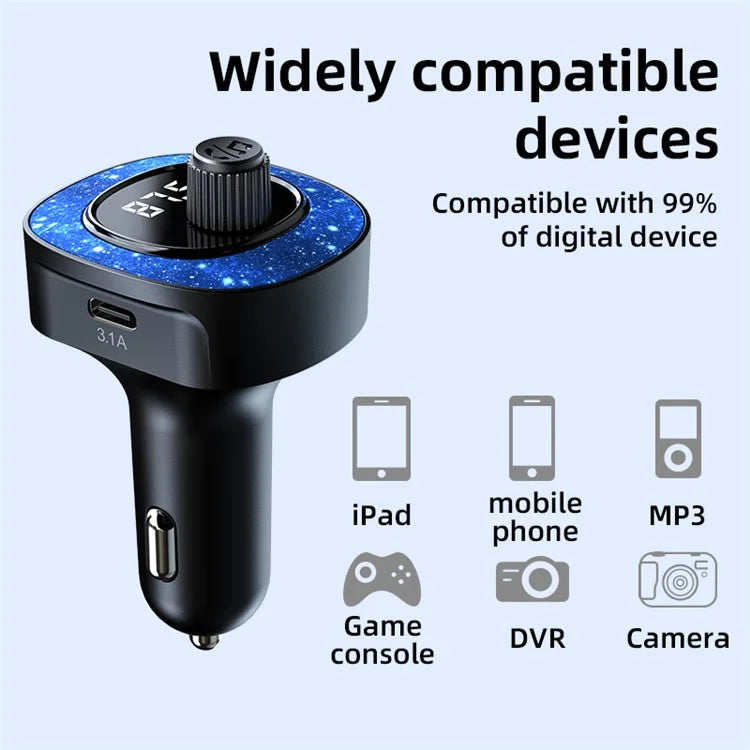 C41 Bluetooth Hands-free Call MP3 Music Player Type-C + USB Car Charger ABS Adapter FM Transmitter