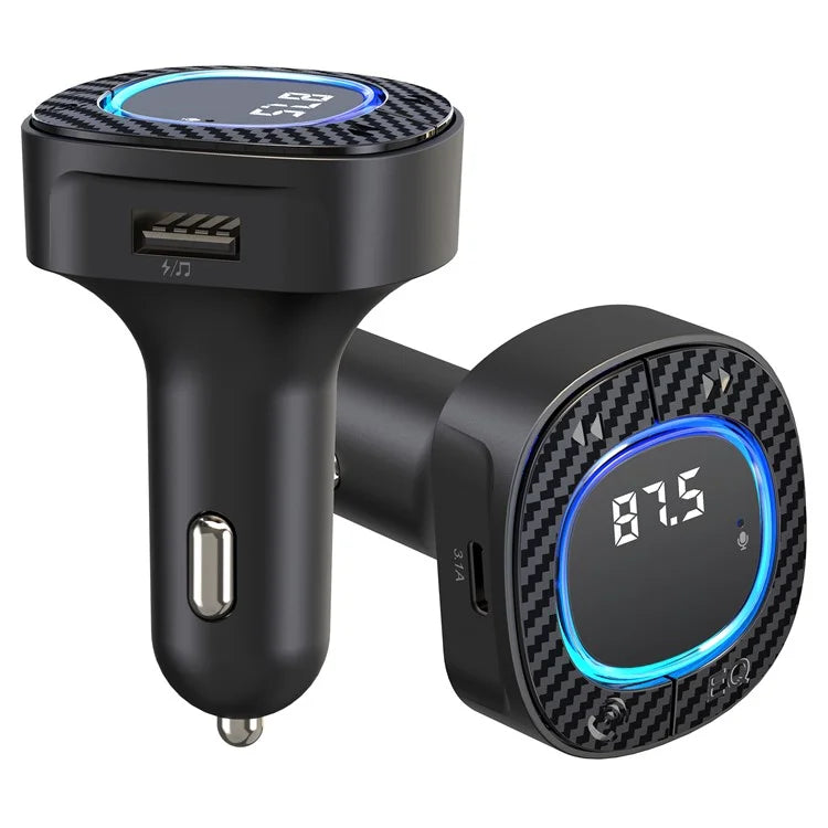 C42 Bluetooth Hands-free Call MP3 Music Player FM Transmitter Type-C + USB Car Charger Adapter