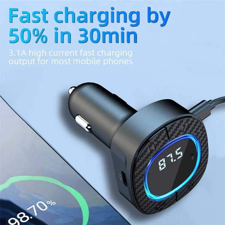 C42 Bluetooth Hands-free Call MP3 Music Player FM Transmitter Type-C + USB Car Charger Adapter