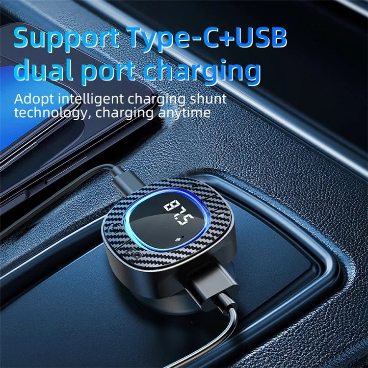 C42 Bluetooth Hands-free Call MP3 Music Player FM Transmitter Type-C + USB Car Charger Adapter