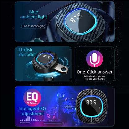 C42 Bluetooth Hands-free Call MP3 Music Player FM Transmitter Type-C + USB Car Charger Adapter