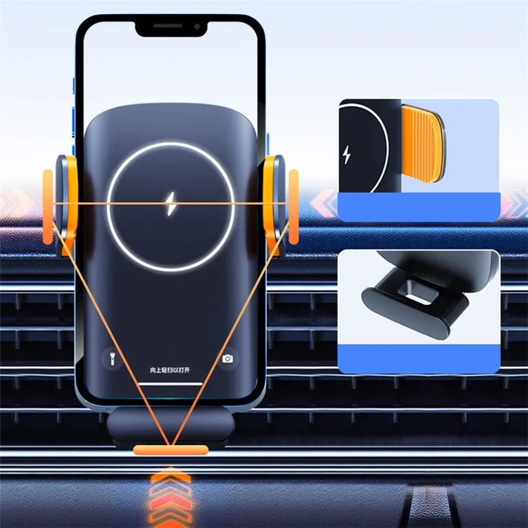 Car Air Outlet Clip Wireless Charger 360 Degree Rotatable Solar Powered Phone Holder Bracket